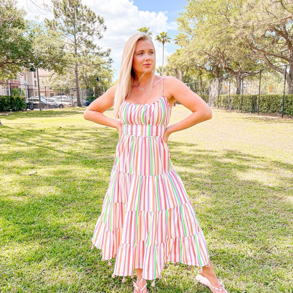 Chicwish Rainbow Candies Stripes Maxi Dress